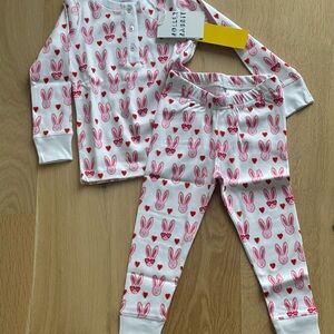Roller Rabbit Print Kids Pajamas - Pink and White Love print
